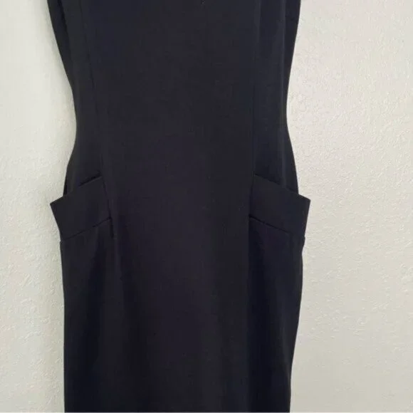 Gabby Skye black cream ruffle embellished‎ neck shift dress 10 pockets - Picture 4 of 11